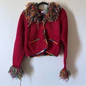 Amano Rainbow Fringe 100% Wool Cardigan Sweater  S/M